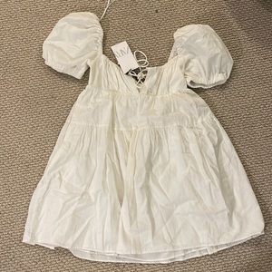 Zara cotton linen puff sleeve babydoll dress